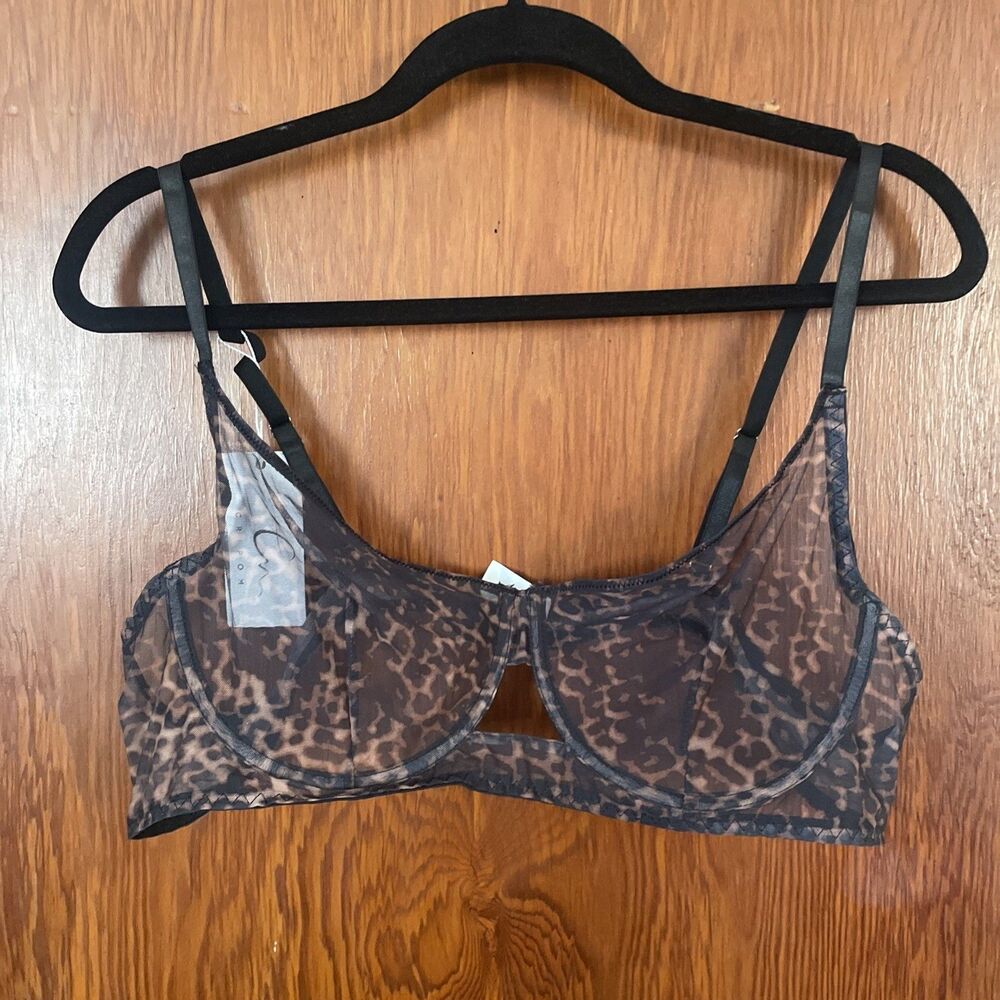 Cripom See Through Peek A Boo Cheetah Bra 4X NWT Keyhole Underwire